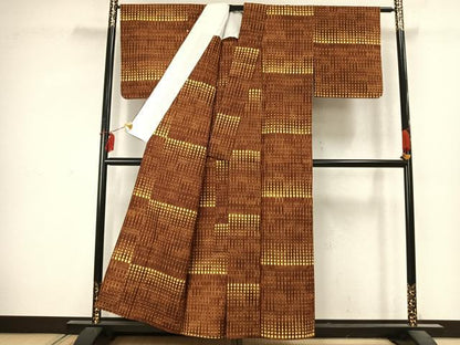 平和屋着物▽上質な紬 単衣 抽象文様 正絹 逸品 AABD0008fy
