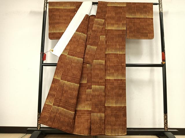 平和屋着物▽上質な紬 単衣 抽象文様 正絹 逸品 AABD0008fy