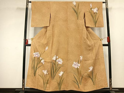 平和屋着物▽訪問着 単衣 手描き 草花文 正絹 逸品 未使用 AABD0012fy
