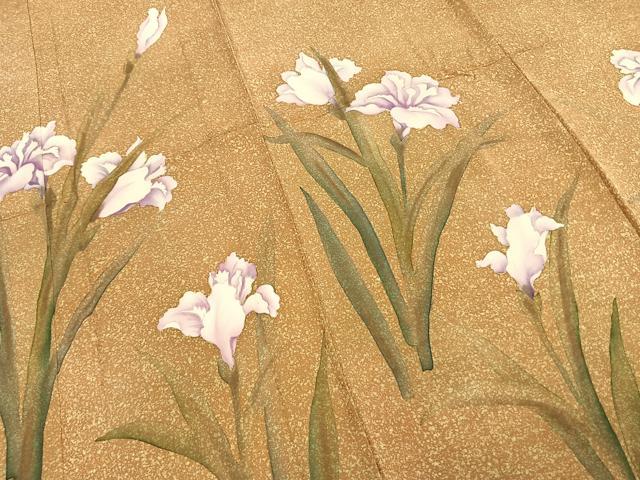 平和屋着物▽訪問着 単衣 手描き 草花文 正絹 逸品 未使用 AABD0012fy