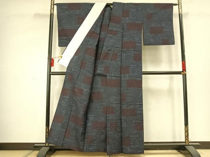 平和屋着物▽上質な紬　単衣　色紙文　正絹　逸品　AABD0013fy