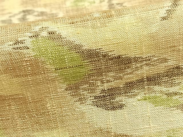 平和屋着物▽上質な紬 単衣 枝葉文 鳥 正絹 逸品 AABD0017fy