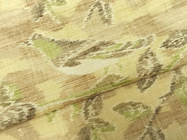 平和屋着物▽上質な紬 単衣 枝葉文 鳥 正絹 逸品 AABD0017fy