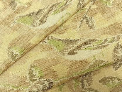 平和屋着物▽上質な紬 単衣 枝葉文 鳥 正絹 逸品 AABD0017fy