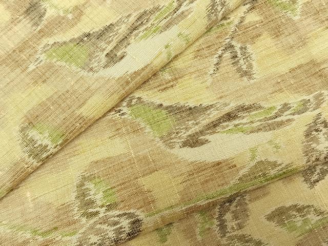 平和屋着物▽上質な紬 単衣 枝葉文 鳥 正絹 逸品 AABD0017fy