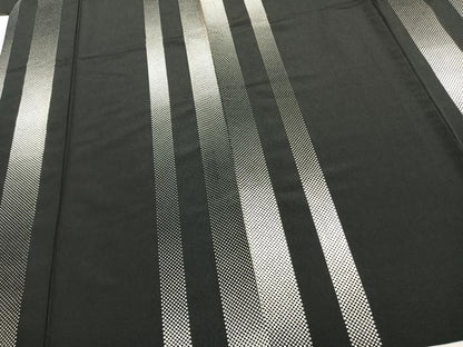 平和屋着物▽小紋　単衣　間道　黒地　洗える着物　AABD0021fy