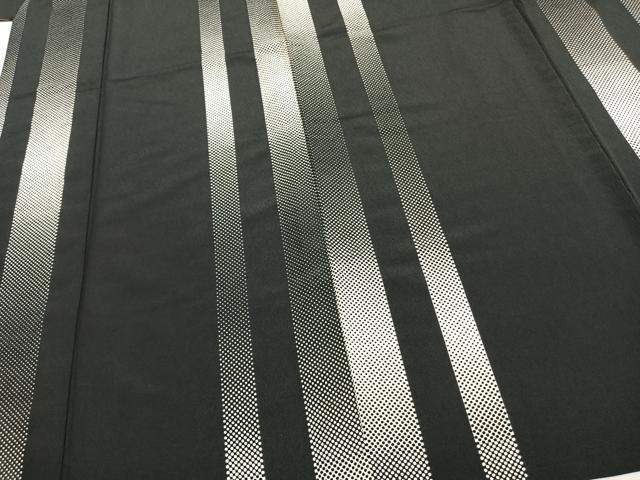 平和屋着物▽小紋　単衣　間道　黒地　洗える着物　AABD0021fy