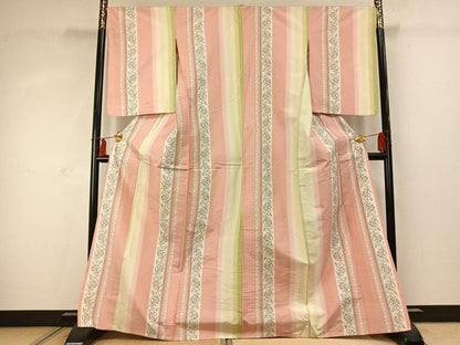 平和屋着物▽上質な紬 単衣 草花間道 正絹 逸品 AABD0023fy