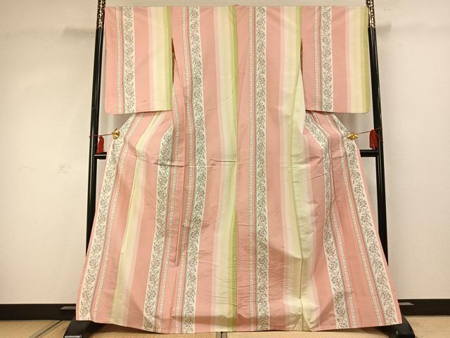 平和屋着物▽上質な紬 単衣 草花間道 正絹 逸品 AABD0023fy