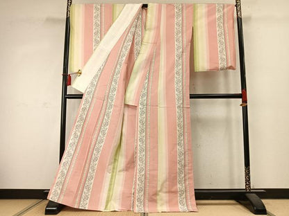 平和屋着物▽上質な紬 単衣 草花間道 正絹 逸品 AABD0023fy