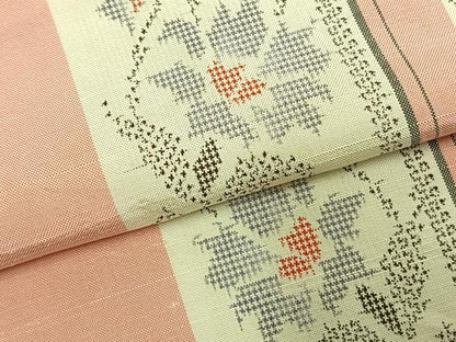 平和屋着物▽上質な紬 単衣 草花間道 正絹 逸品 AABD0023fy