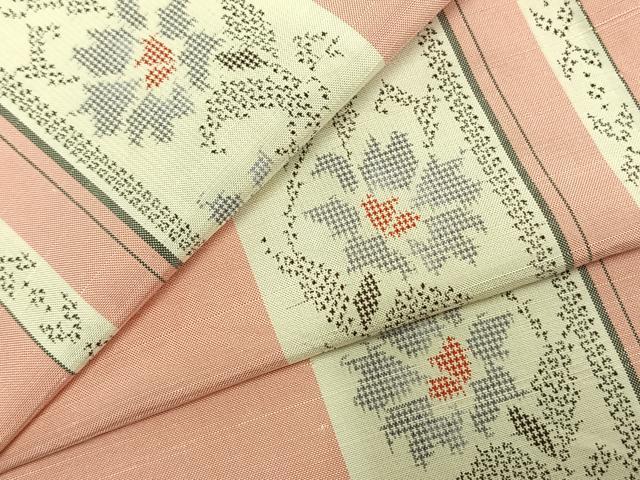 平和屋着物▽上質な紬 単衣 草花間道 正絹 逸品 AABD0023fy