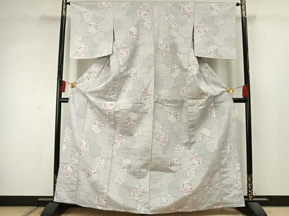 平和屋着物▽上質な紬 単衣 亀甲花文 正絹 逸品 未使用 AABD0024fy