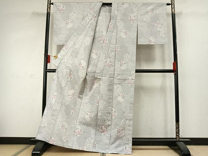 平和屋着物▽上質な紬 単衣 亀甲花文 正絹 逸品 未使用 AABD0024fy