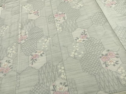 平和屋着物▽上質な紬 単衣 亀甲花文 正絹 逸品 未使用 AABD0024fy