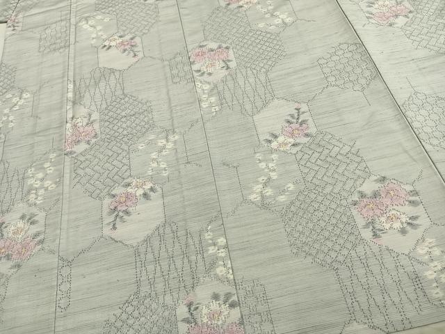 平和屋着物▽上質な紬 単衣 亀甲花文 正絹 逸品 未使用 AABD0024fy