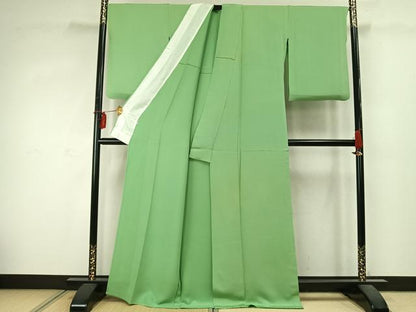平和屋着物▽上質な色無地 単衣 柳色 正絹 逸品 AABD0025fy