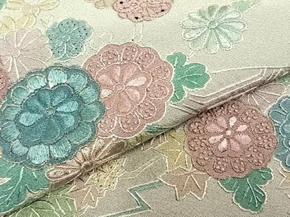 平和屋着物▽訪問着　単衣　中国三大刺繍　汕頭刺繍　スワトウ刺繍　草花文　暈し染め　金銀糸　正絹　逸品　AABD0026fy