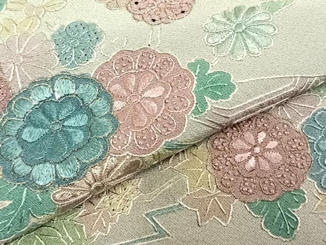 平和屋着物▽訪問着　単衣　中国三大刺繍　汕頭刺繍　スワトウ刺繍　草花文　暈し染め　金銀糸　正絹　逸品　AABD0026fy