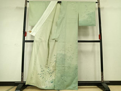 平和屋着物▽訪問着 単衣 無双 紗袷 紗×紗 手描き 草花文 正絹 逸品 AABD0027fy