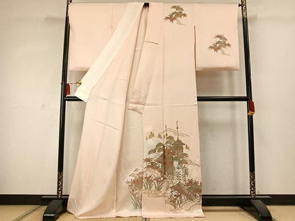 平和屋着物▽訪問着　単衣　風景花文　金彩　正絹　逸品　AABD0029fy