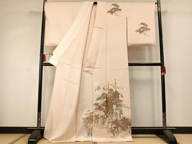 平和屋着物▽訪問着　単衣　風景花文　金彩　正絹　逸品　AABD0029fy