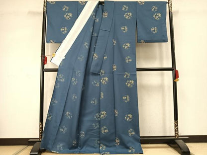 平和屋着物▽小紋　単衣　草花文　高島屋扱い　洗える着物　AABD0030fy