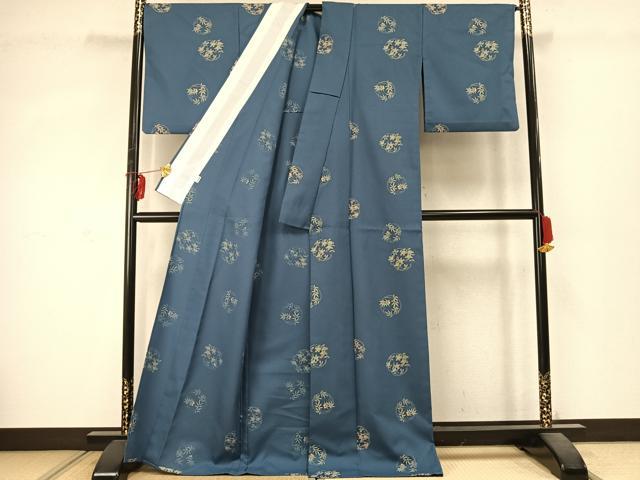 平和屋着物▽小紋　単衣　草花文　高島屋扱い　洗える着物　AABD0030fy