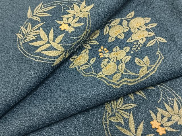平和屋着物▽小紋　単衣　草花文　高島屋扱い　洗える着物　AABD0030fy