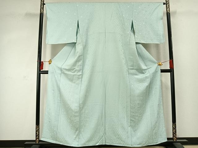 平和屋着物▽上質な色無地 単衣 花丸地紋 錆青磁色 正絹 逸品 AABD0031fy