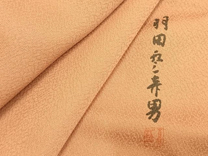 平和屋着物▽人間国宝・羽田登喜男 監修 色無地 単衣 さんび謹製 江戸茶色 ロング丈 洗える着物 AABD0033fy