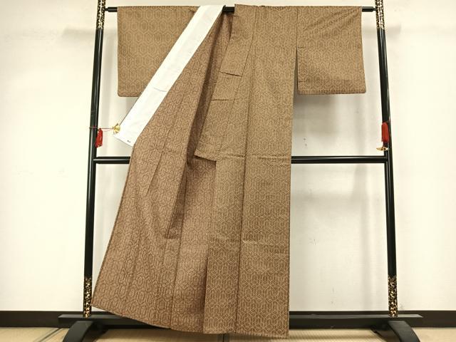平和屋着物▽上質な小紋 単衣 亀甲文様 三越扱い AABD0034fy