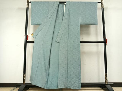 平和屋着物▽上質な色無地 単衣 亀甲重ね地紋 千草色 正絹 逸品 AABD0038fy