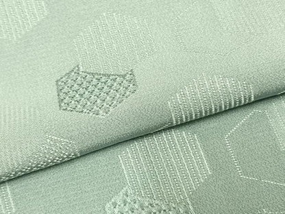 平和屋着物▽上質な色無地 単衣 亀甲重ね地紋 千草色 正絹 逸品 AABD0038fy
