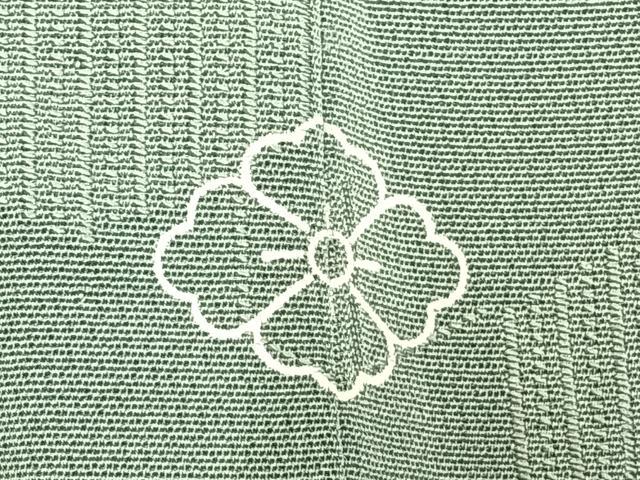 平和屋着物▽上質な色無地 単衣 亀甲重ね地紋 千草色 正絹 逸品 AABD0038fy