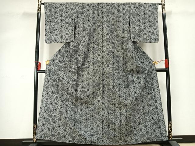 平和屋着物▽上質な紬 単衣 麻の葉文様 正絹 逸品 AABD0041fy