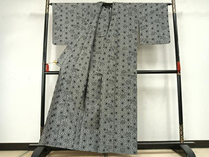 平和屋着物▽上質な紬 単衣 麻の葉文様 正絹 逸品 AABD0041fy