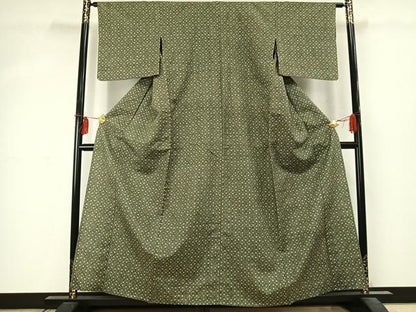 平和屋着物▽上質な紬 単衣 幾何学文様 正絹 逸品 AABD0044fy