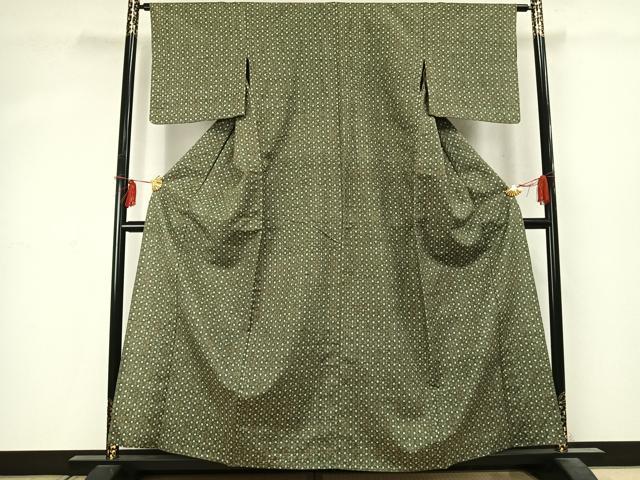 平和屋着物▽上質な紬 単衣 幾何学文様 正絹 逸品 AABD0044fy