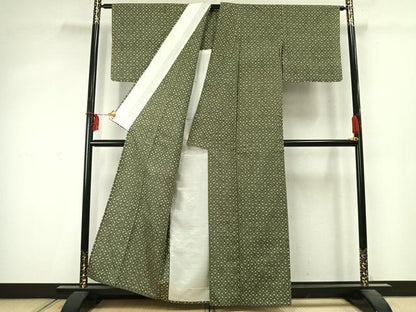 平和屋着物▽上質な紬 単衣 幾何学文様 正絹 逸品 AABD0044fy
