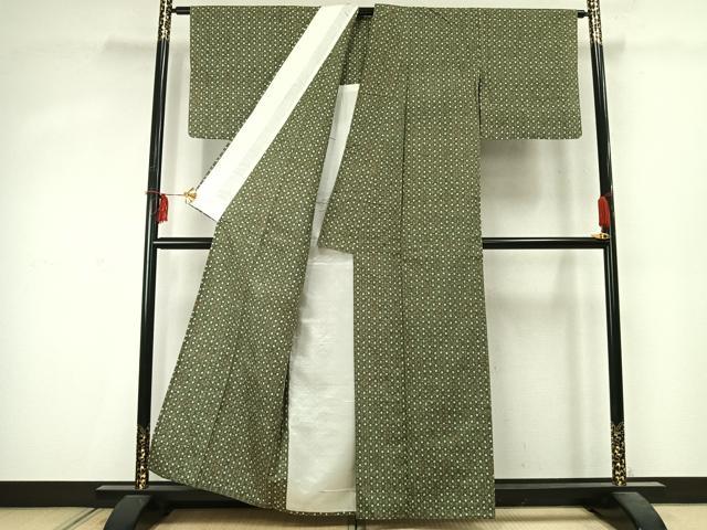 平和屋着物▽上質な紬 単衣 幾何学文様 正絹 逸品 AABD0044fy