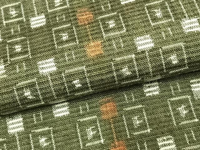 平和屋着物▽上質な紬 単衣 幾何学文様 正絹 逸品 AABD0044fy