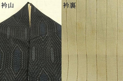 平和屋着物▽本塩沢　単衣　亀甲文様　正絹　逸品　AABD0046fy