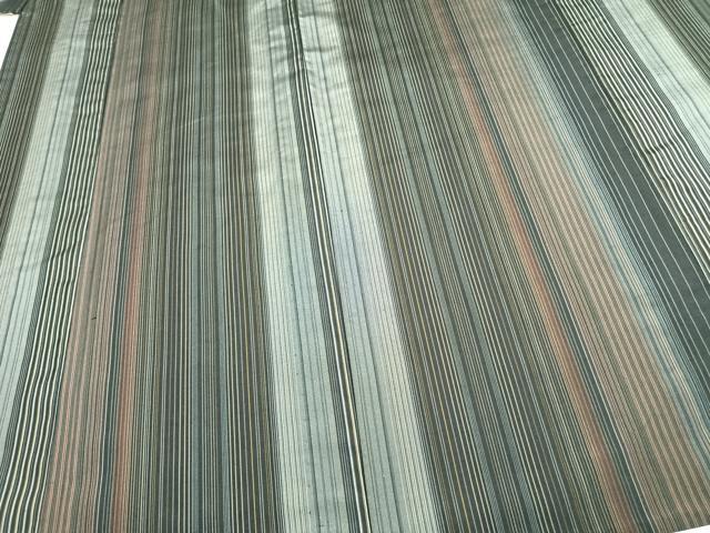 平和屋着物▽上質な紬 単衣 縞 反端付き 正絹 逸品 AABD0047fy