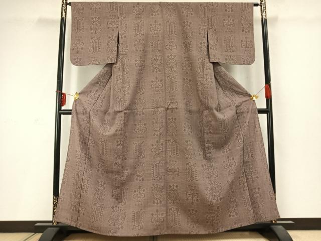 平和屋着物▽結城ちぢみ 単衣 80亀甲 幾何学文様 正絹 逸品 AABD0053fy