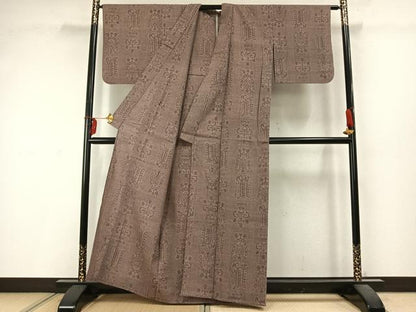 平和屋着物▽結城ちぢみ 単衣 80亀甲 幾何学文様 正絹 逸品 AABD0053fy