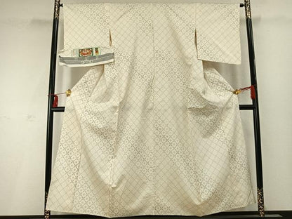 平和屋着物▽本場大島紬 単衣 白大島 菱文 隆紬工場 証紙付き 正絹 逸品 AABD0055fy
