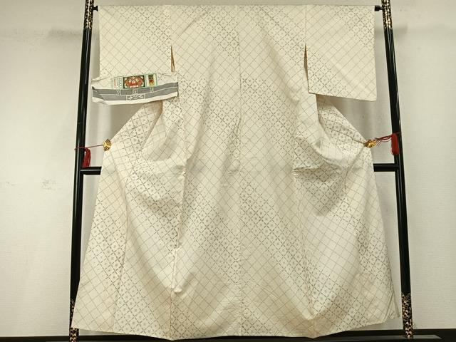 平和屋着物▽本場大島紬 単衣 白大島 菱文 隆紬工場 証紙付き 正絹 逸品 AABD0055fy