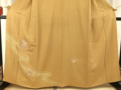 平和屋着物▽訪問着 単衣 駒刺繍 片輪車花文 正絹 逸品 AABD0058fy