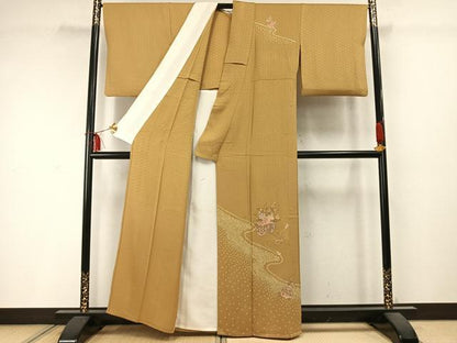 平和屋着物▽訪問着 単衣 駒刺繍 片輪車花文 正絹 逸品 AABD0058fy